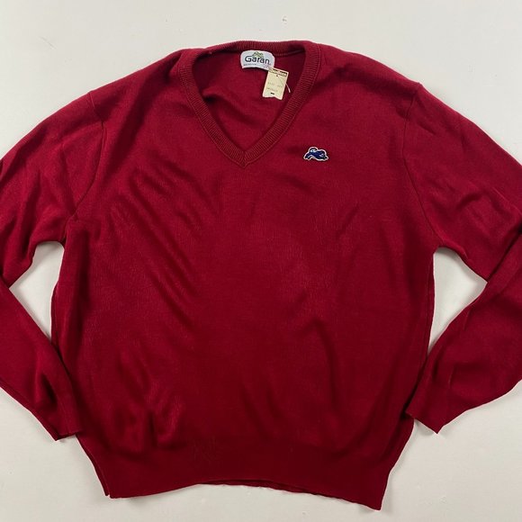 Vintage NWT Garan V Neck Sweater Jumper Pullover Men's Large Burgundy Red Tiger - Picture 1 of 7